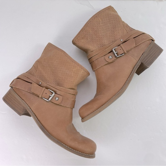 Marc Fisher Shoes - Marc Fisher Rosan Tan Leather Mid Calf Western Bohemian Moto Boots